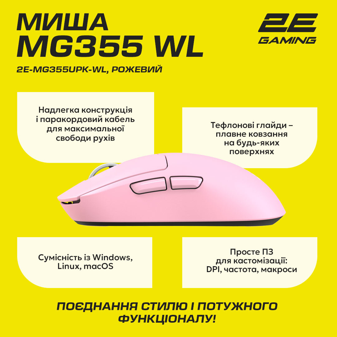 Ігрова миша 2E Gaming MG355 WL Pink (2E-MG355UPK-WL)фото10