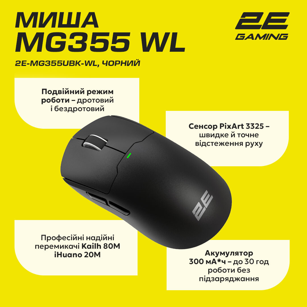 Ігрова миша 2E Gaming MG355 WL Black (2E-MG355UBK-WL)фото9