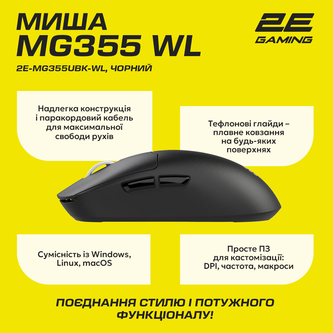 Ігрова миша 2E Gaming MG355 WL Black (2E-MG355UBK-WL)фото10