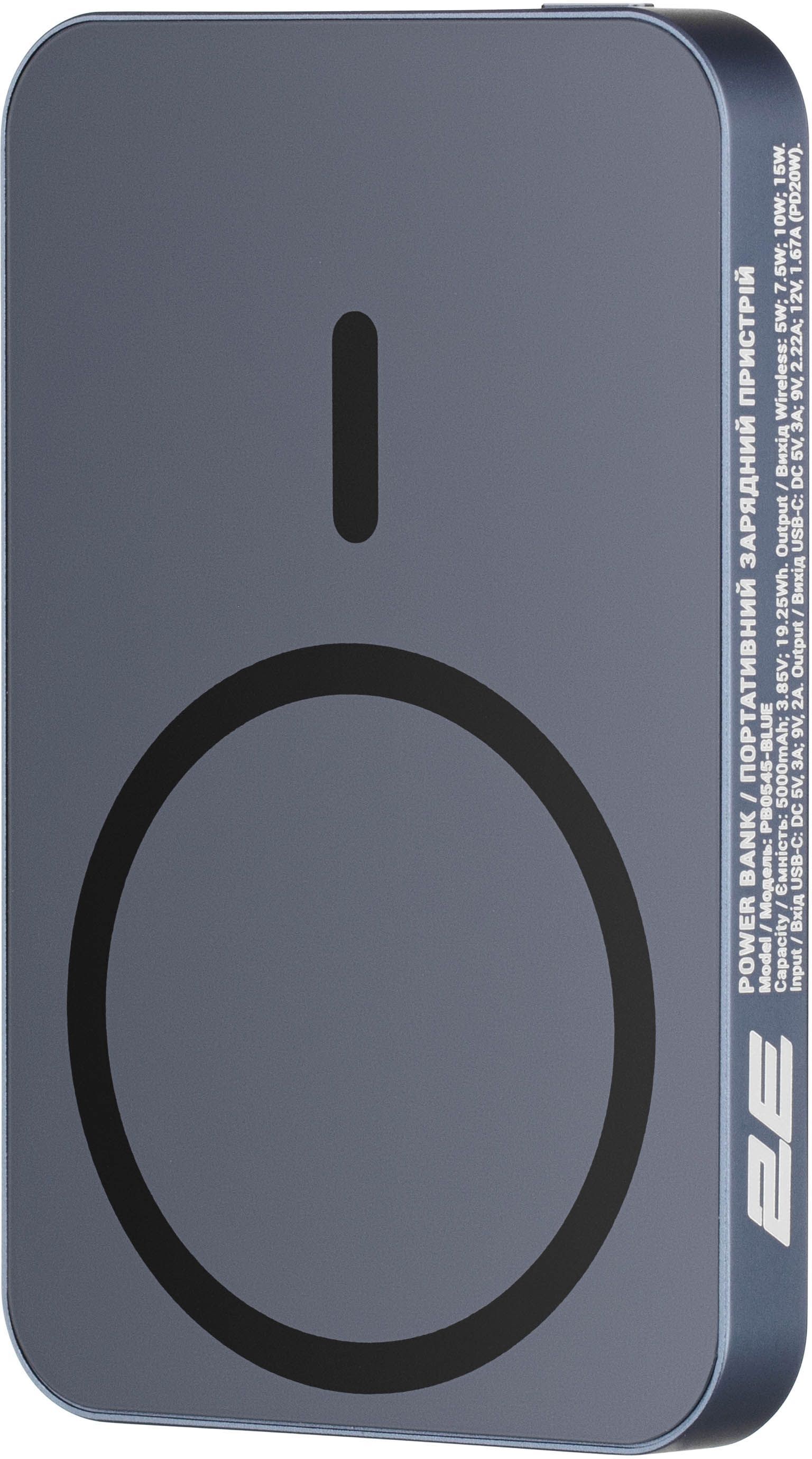 Портативний акумулятор Power Bank 2E Wireless QI 5000mAh 20Вт, PD Blue (2E-PB0545-BLUE)фото