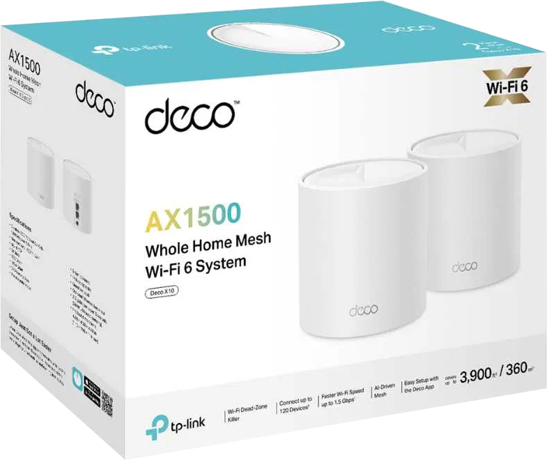 Система WiFi-Mesh TP-LINK Deco X10 AX1500, 1x GE LAN, 1x GE WAN, 2модфото5
