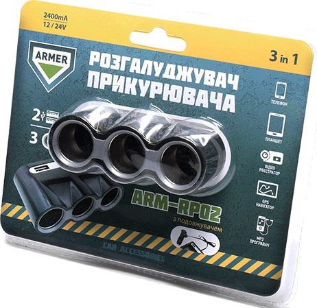 Розгалужувач прикурювача Armer 3в1 2 USB 2400mA 12/24V (ARM-RP02) (49051233348)фото2