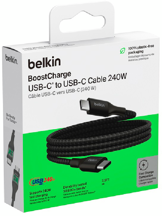 Кабель Belkin USB-С - USB-С braided, 240Вт, 1м, Black (CAB015BT1MBK) фото 7