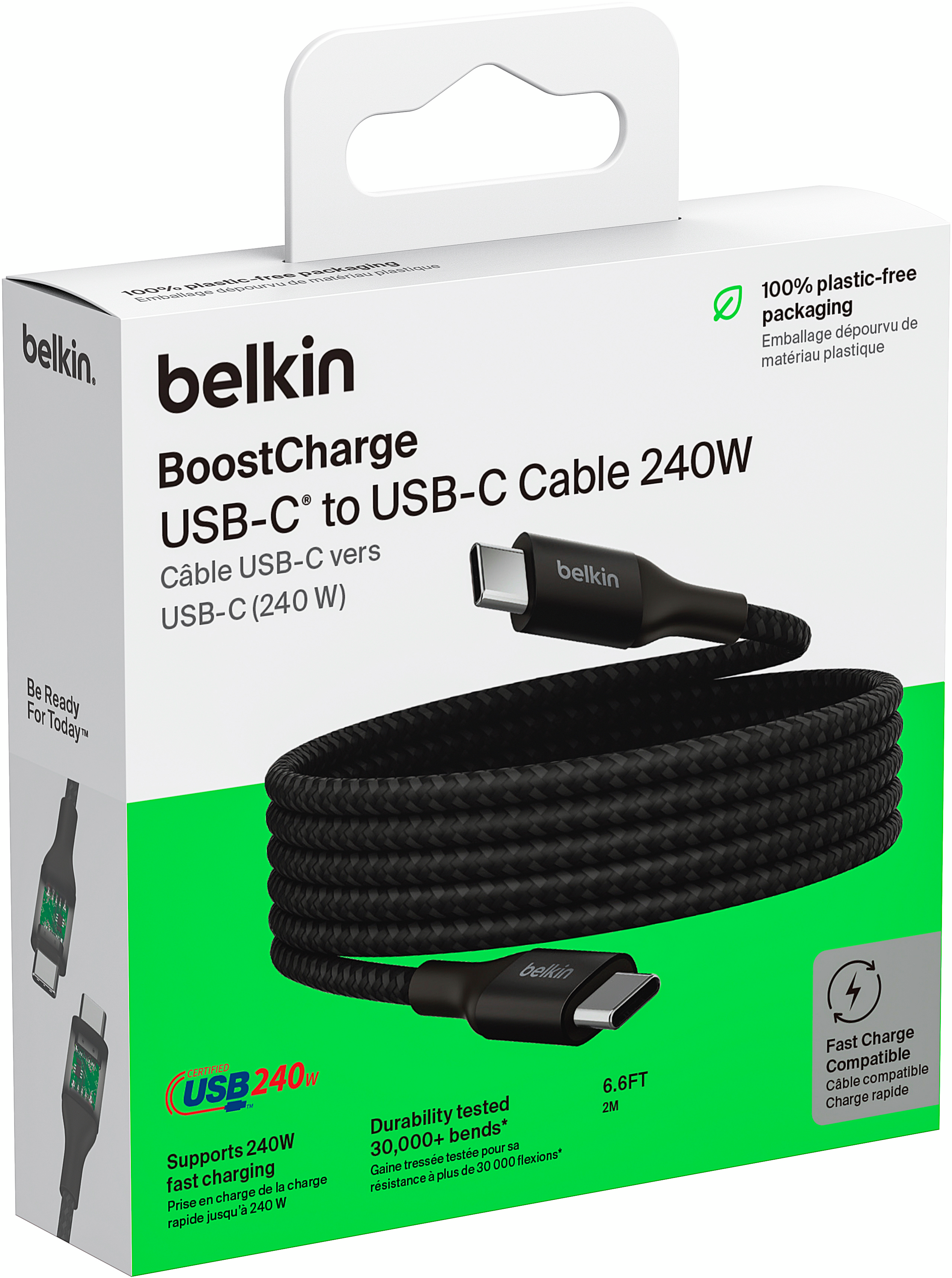 Кабель Belkin USB-С-USB-С braided, 240Вт, 2м, Black (CAB015BT2MBK)фото7