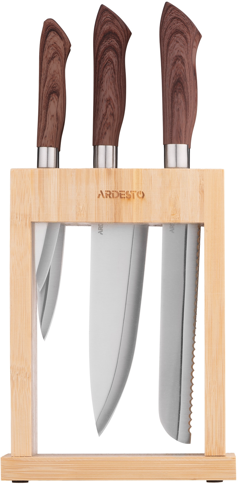 Набір ножів із блоком Ardesto Midori, 6 предметів, нержавіюча сталь, пластик, бамбук, коричневийфото2