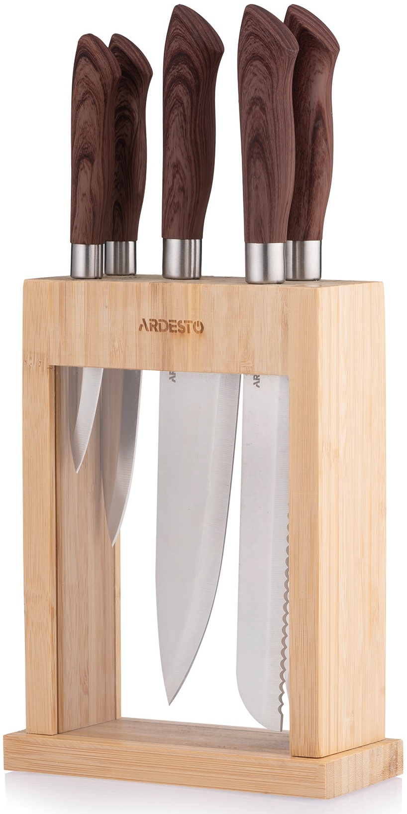 Набір ножів із блоком Ardesto Midori, 6 предметів, нержавіюча сталь, пластик, бамбук, коричневийфото3