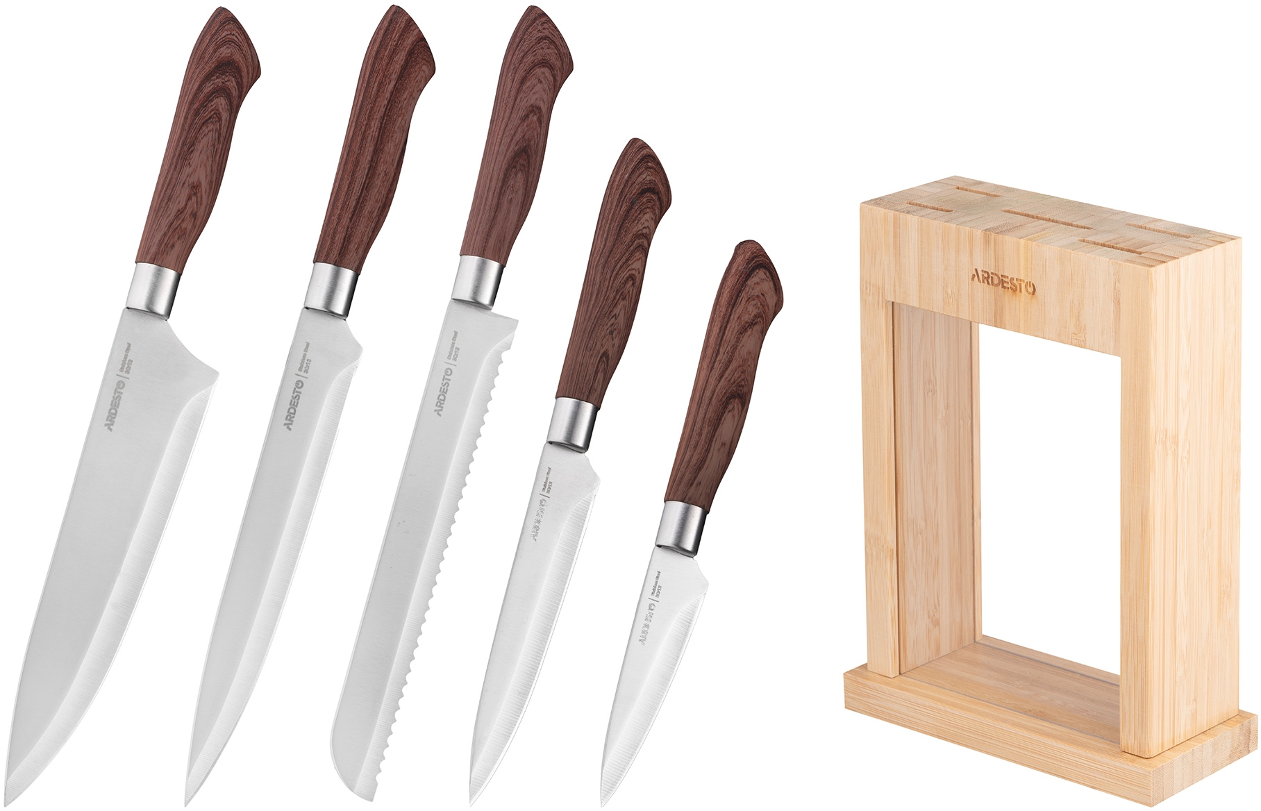 Набір ножів із блоком Ardesto Midori, 6 предметів, нержавіюча сталь, пластик, бамбук, коричневийфото4