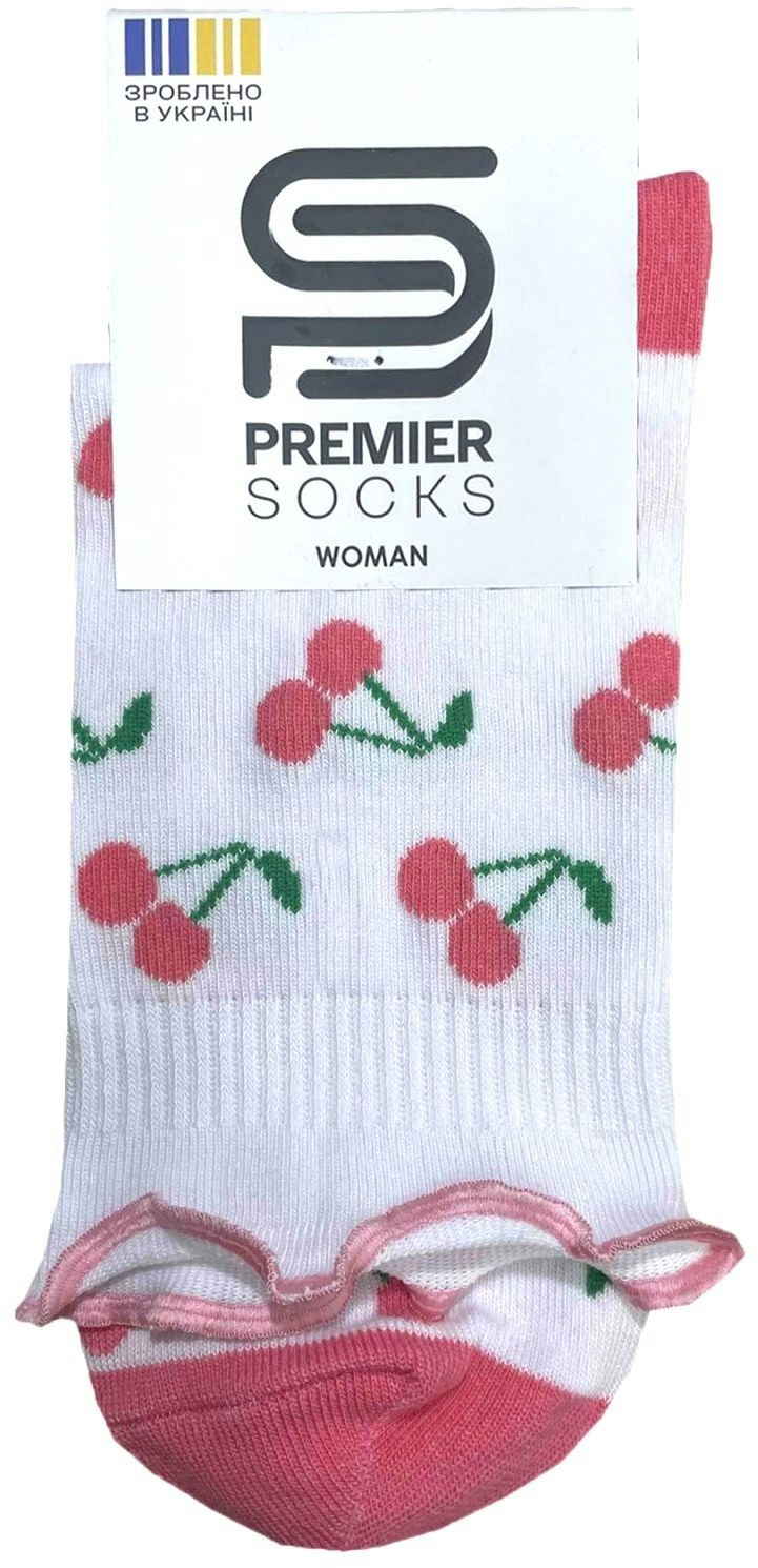 Носки женские Premier Socks 36-40 1 пара белые с принтом Вишня (4820163318684) фото 2