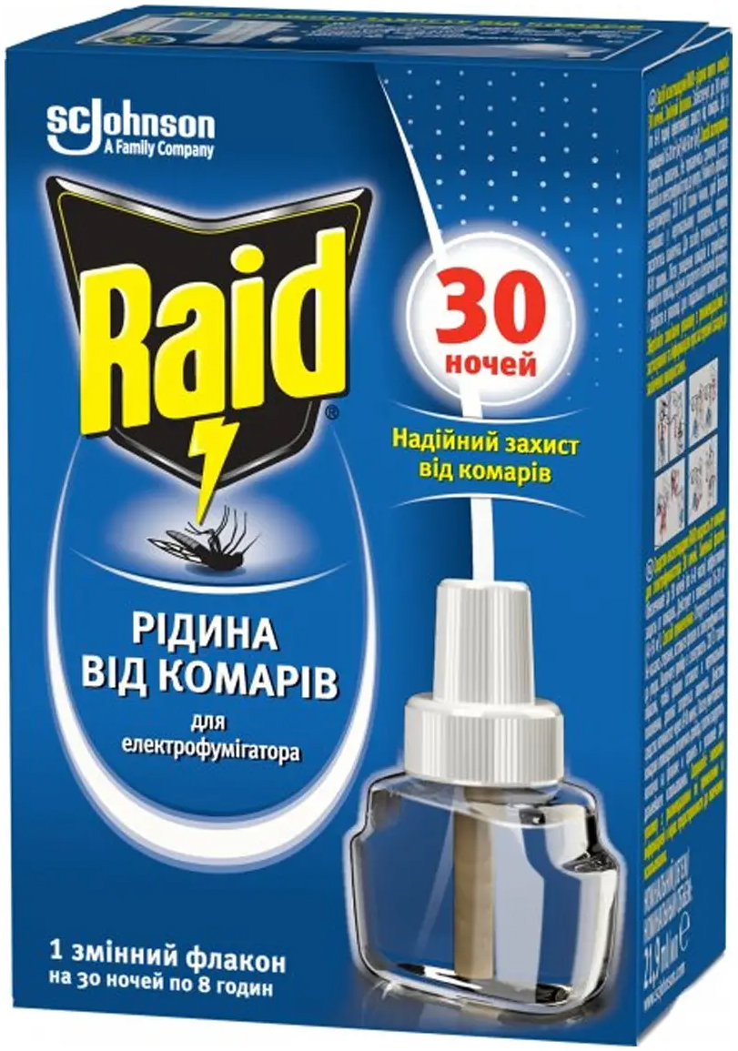 Жидкость от комаров Raid для электрофумигаторов 30 ночей 22мл фото 2