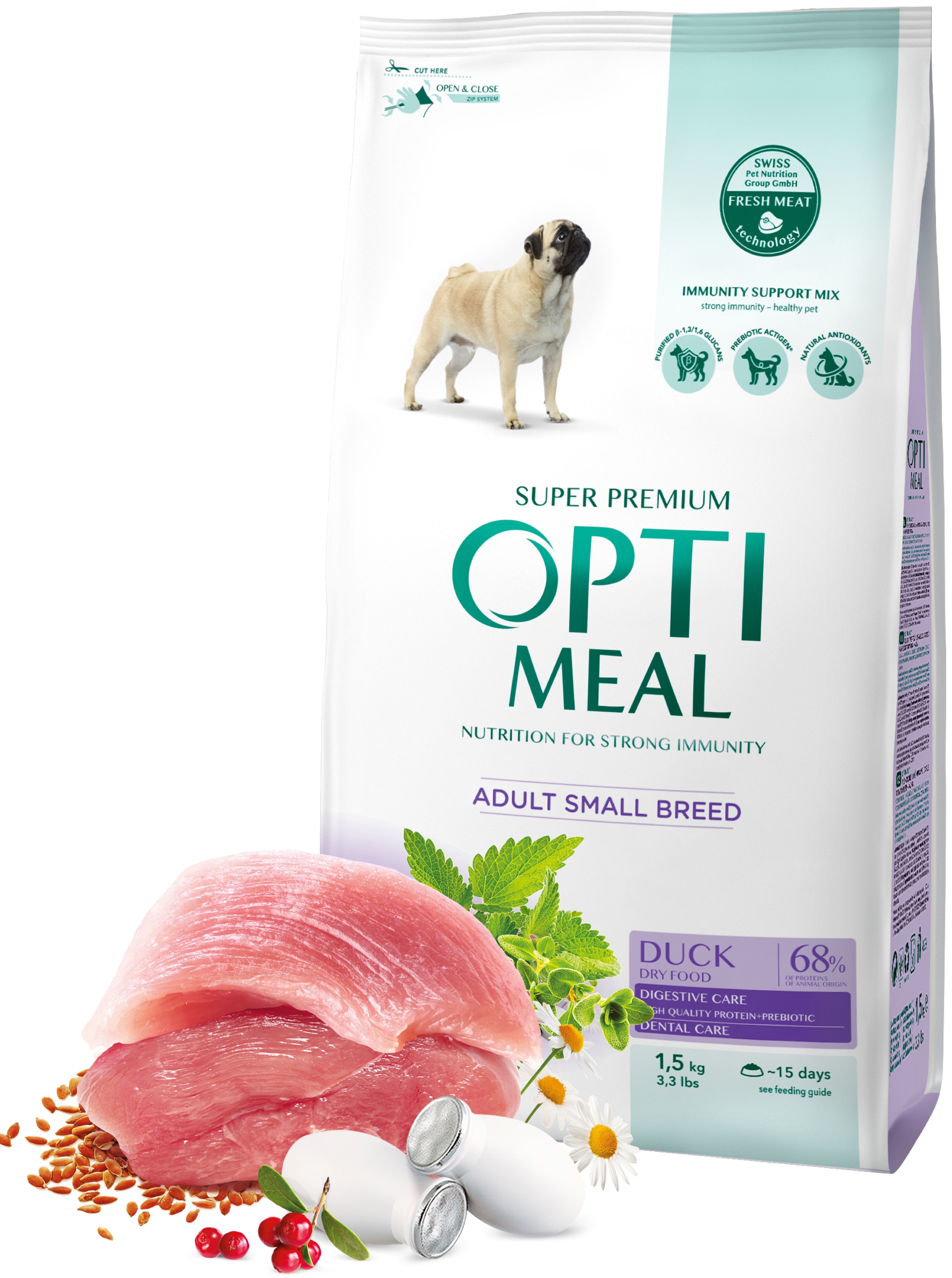 Сухой корм Optimeal для взрослых собак малых пород с уткой 1.5 кг (B1721501) фото 2