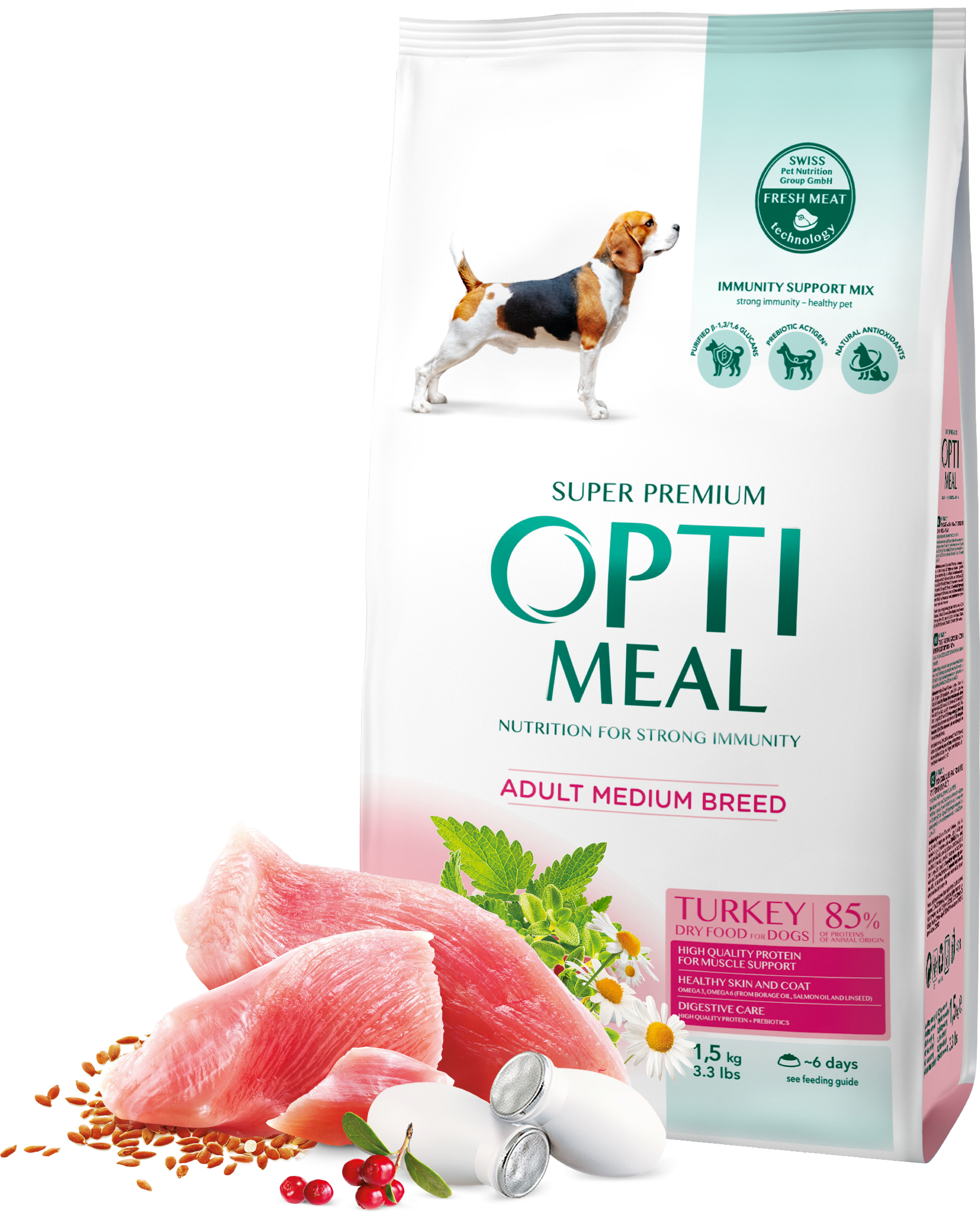 Сухий корм Optimeal для дорослих собак середніх порід з індичкою 1.5кг (b1720501)фото2