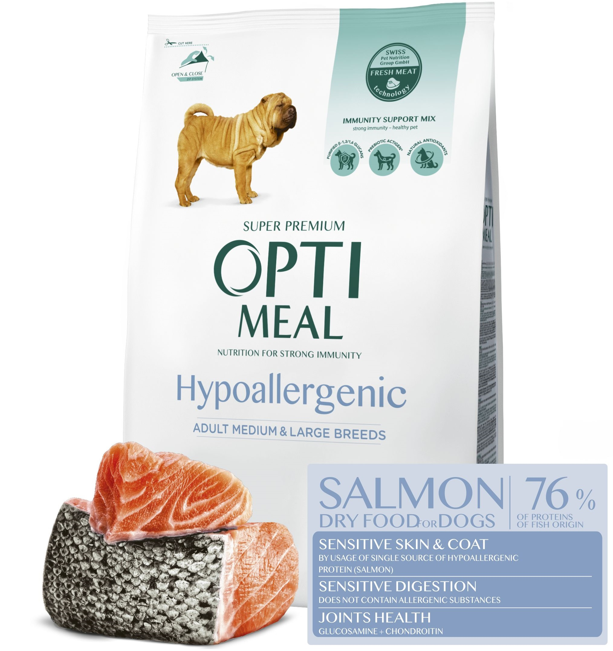 Сухой гипоаллергенный корм Optimeal для взрослых собак средних и крупных пород с лососем 4кг (B1761701) фото 3