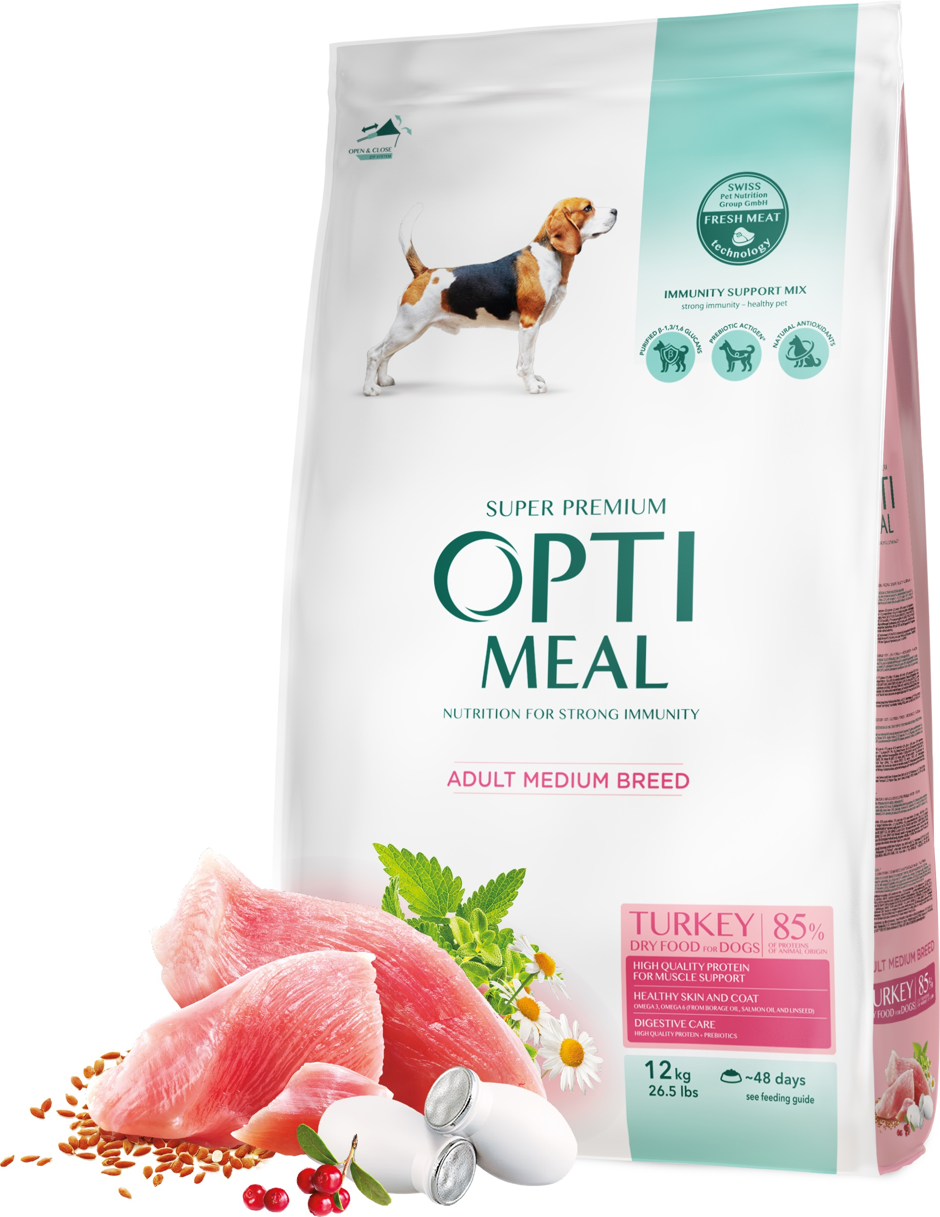 Сухой корм Optimeal для взрослых собак средних пород с индейкой 12кг (B1740501) фото 2