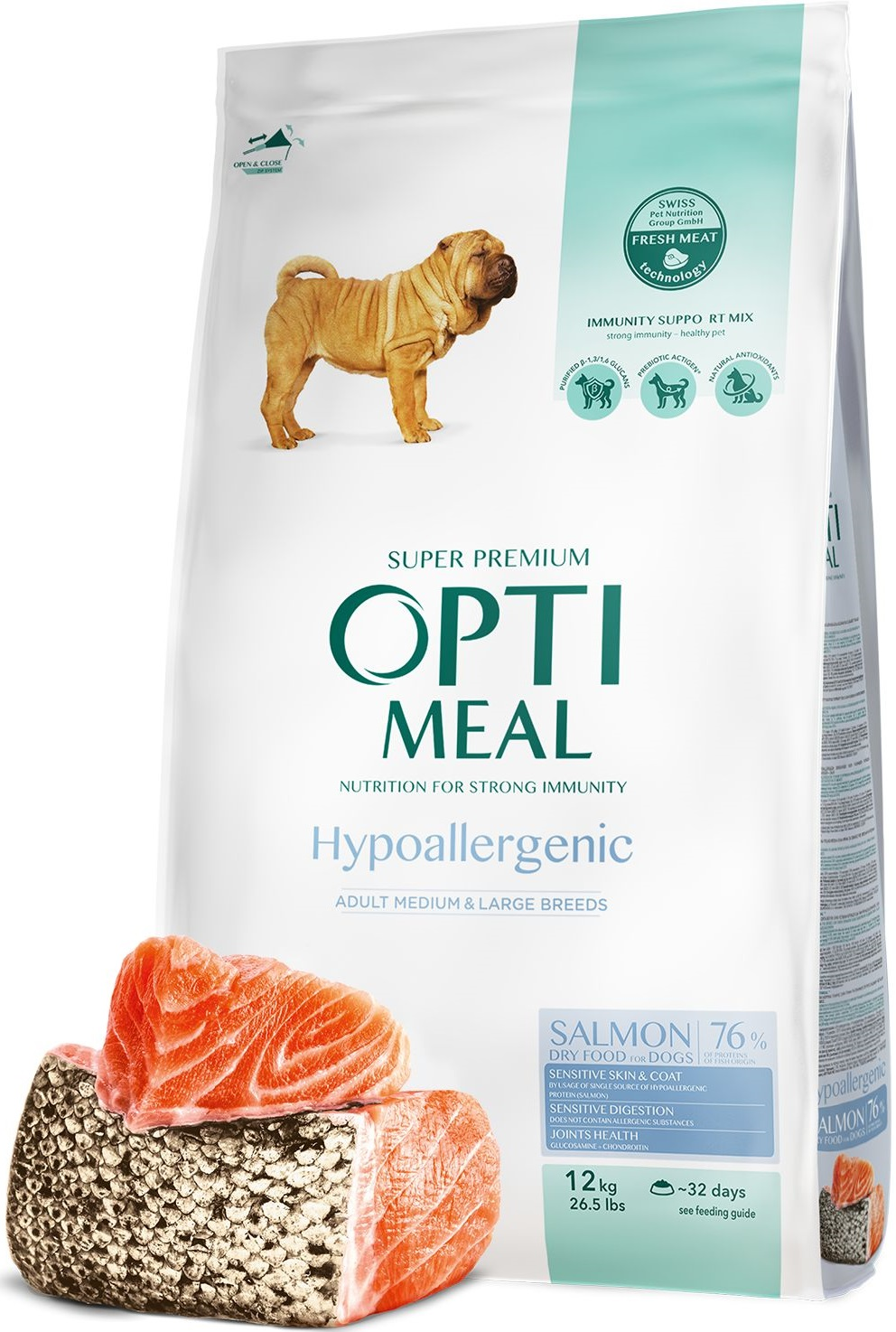 Сухой гипоаллергенный корм Optimeal для взрослых собак средних и крупных пород с лососем 12кг (B1740711) фото 2