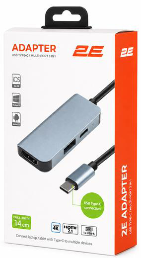 USB хаб 2Е Type-C to USB-A 3.0, USB-C PD, HDMI, 0,14 м (2E-W2680) фото 