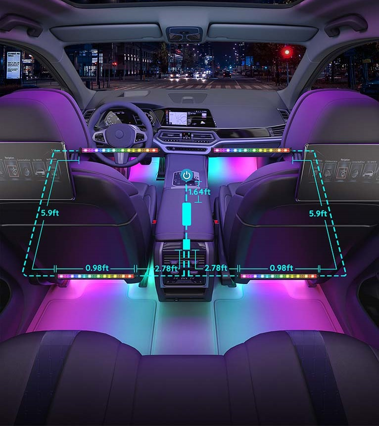 Набір розумного підсвічування для автомобіля Govee H7090 Interior Car Lights, RGBIC, Bluetooth, Black (H70900D2)фото