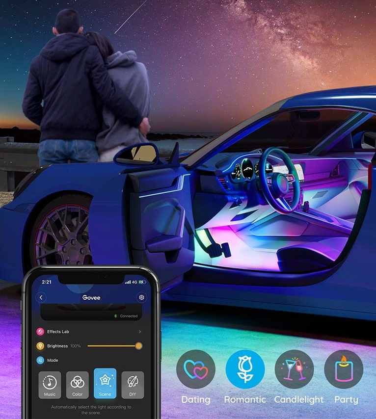 Набір розумного підсвічування для автомобіля Govee H7090 Interior Car Lights, RGBIC, Bluetooth, Black (H70900D2)фото