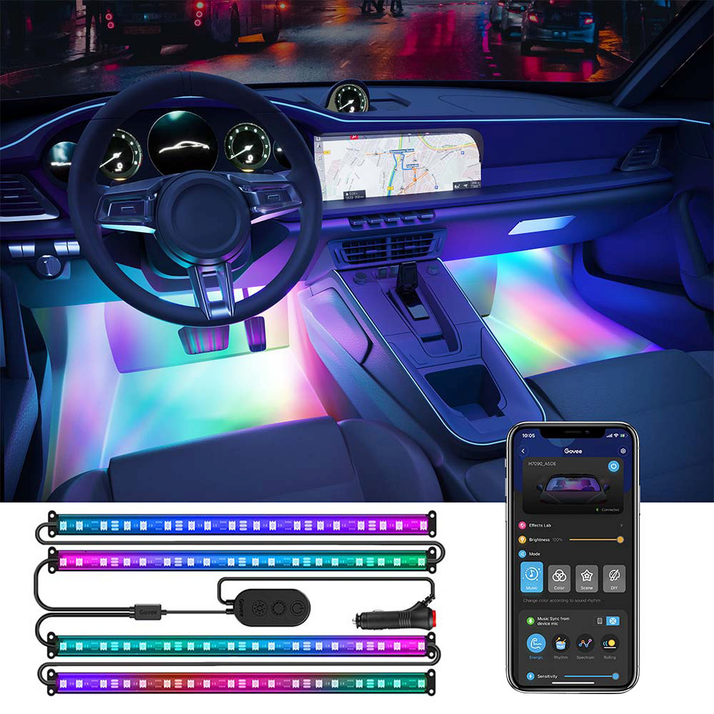 Набір розумного підсвічування для автомобіля Govee H7090 Interior Car Lights, RGBIC, Bluetooth, Black (H70900D2)фото