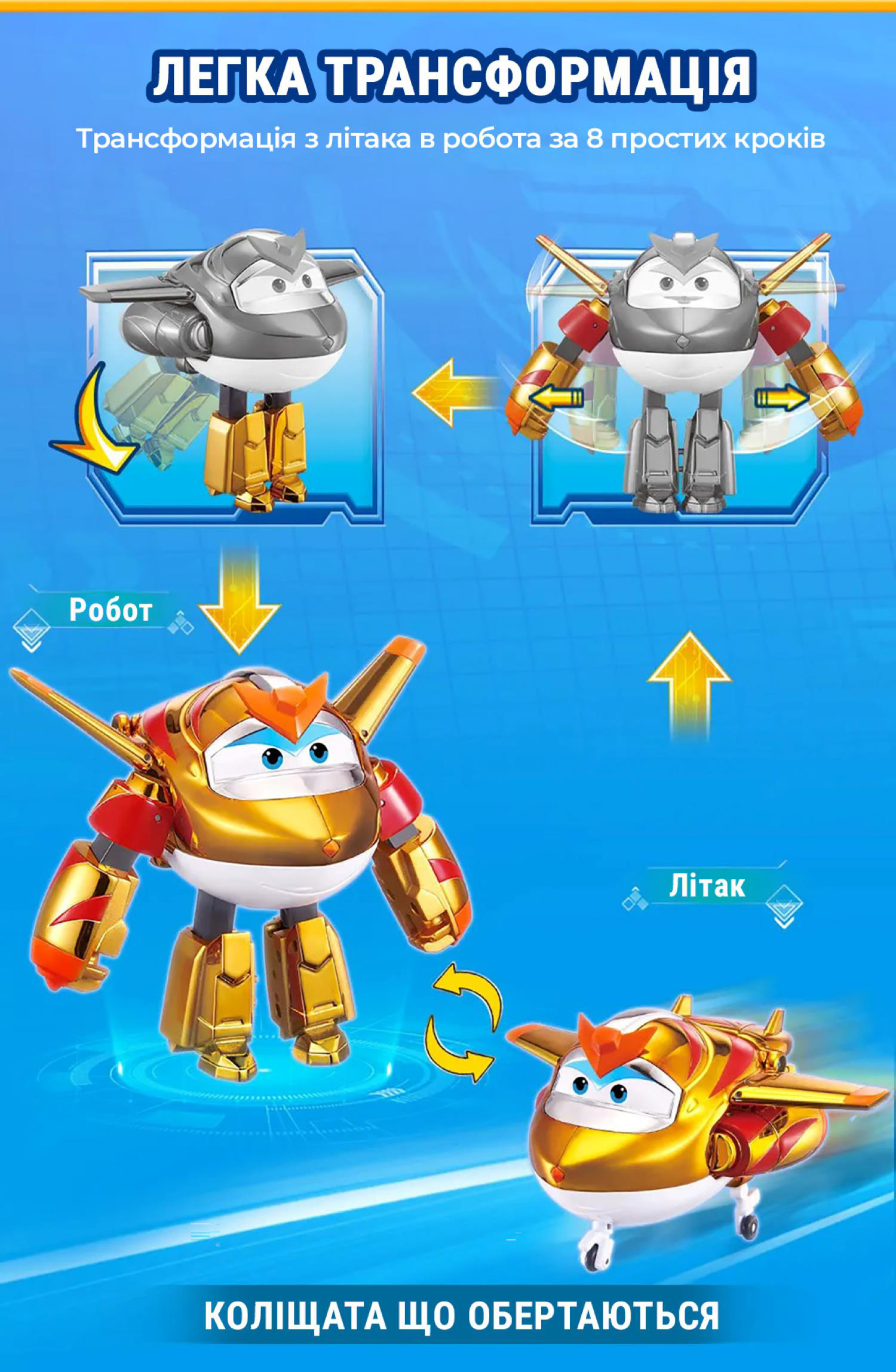 Игровой набор Super Wings Transforming Золотой Мальчик и любимец (EU770441) фото 9