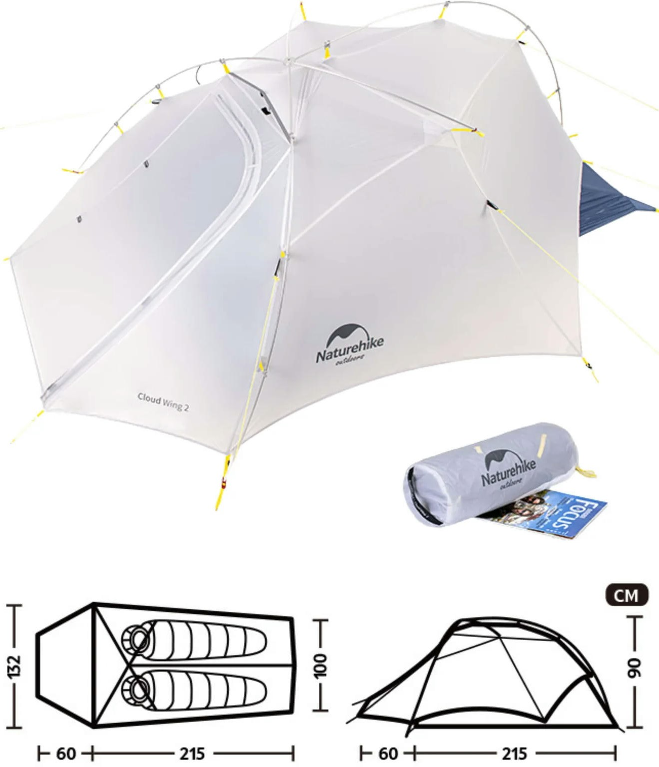 Палатка сверхлегкая двухместная с футпринтом Naturehike Cloud Up Wing NH19ZP083, 15D, серо-голубая фото 5