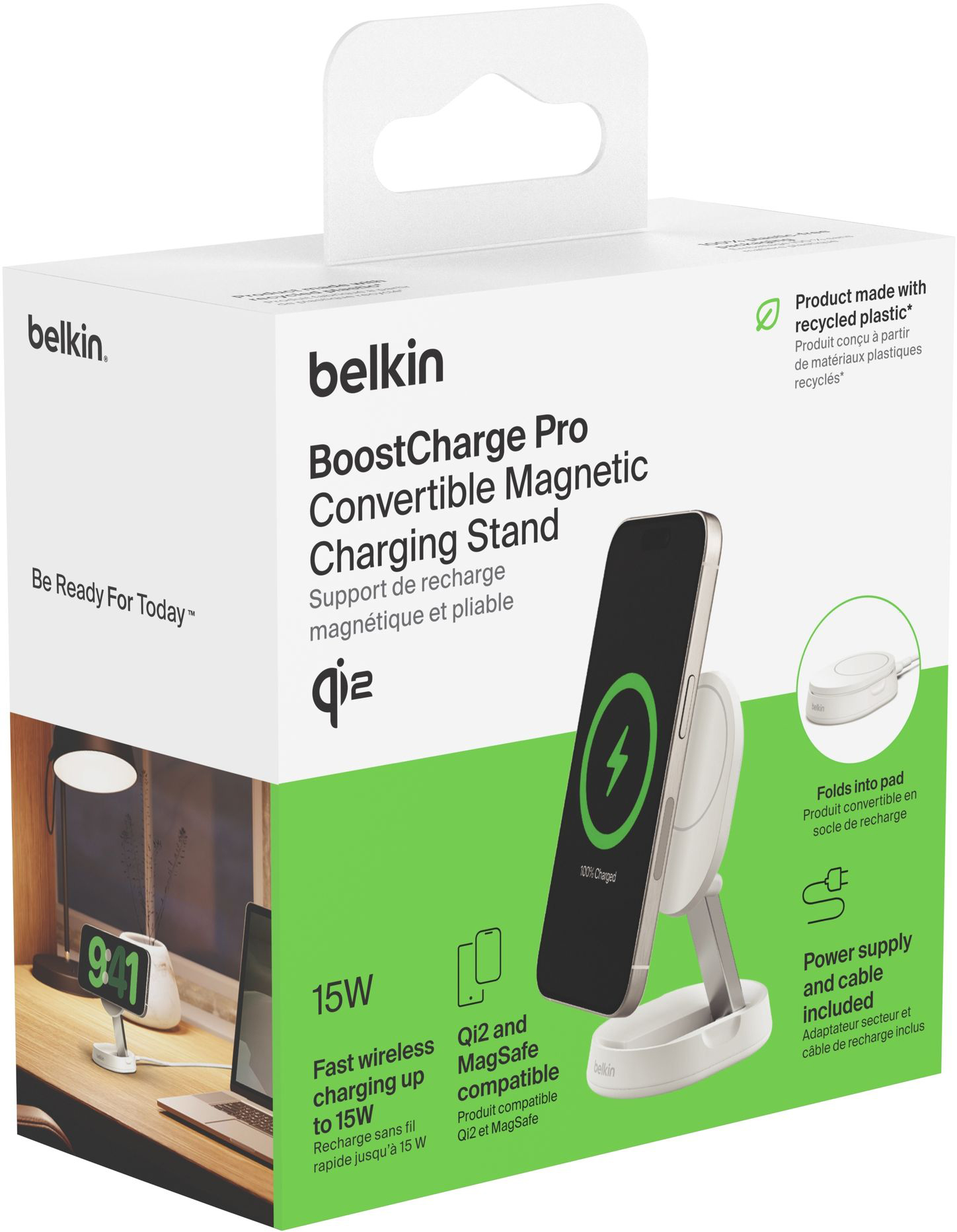 Беспроводное зарядное устройство Belkin 15Вт Magnetic Stand Qi2 White, адаптер USB-C 20Вт (WIA008VFWH) фото 7