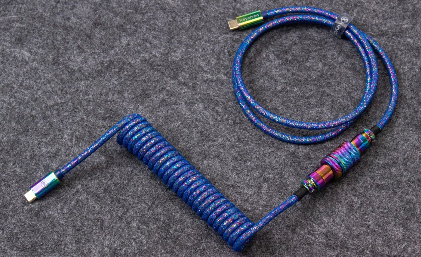 Кабель Keychron USB-A/USB-C Premium Coiled Aviator Cable-Straight Rainbow Palted Blue (CAB6_KEYCHRON)фото2