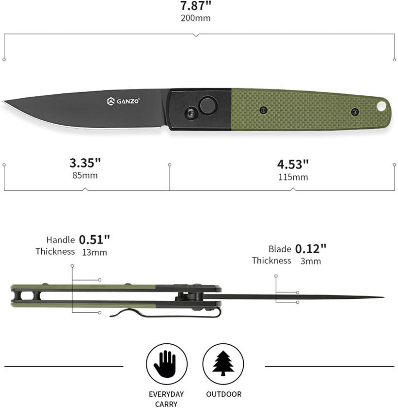 Ніж складаний Ganzo G721B-GR зелений, чорний клинокфото7