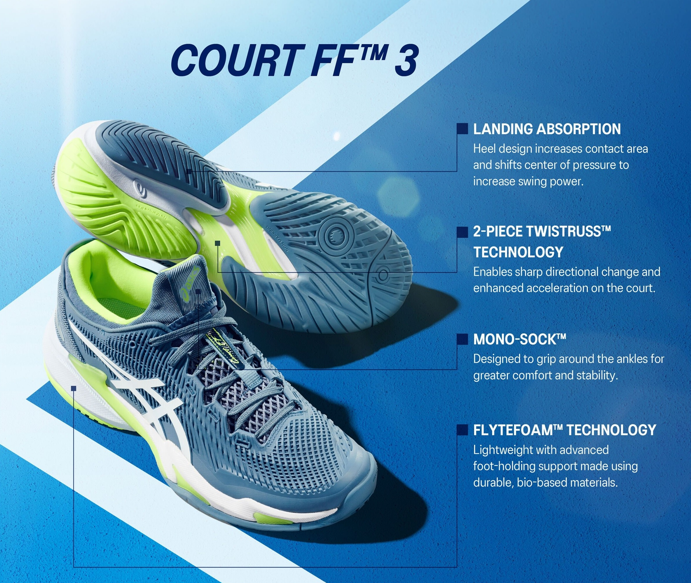 Кроссовки мужские для тенниса Asics Court FF 3 Clay 1041A371-402 44.5 (10.5 US) синие фото 9