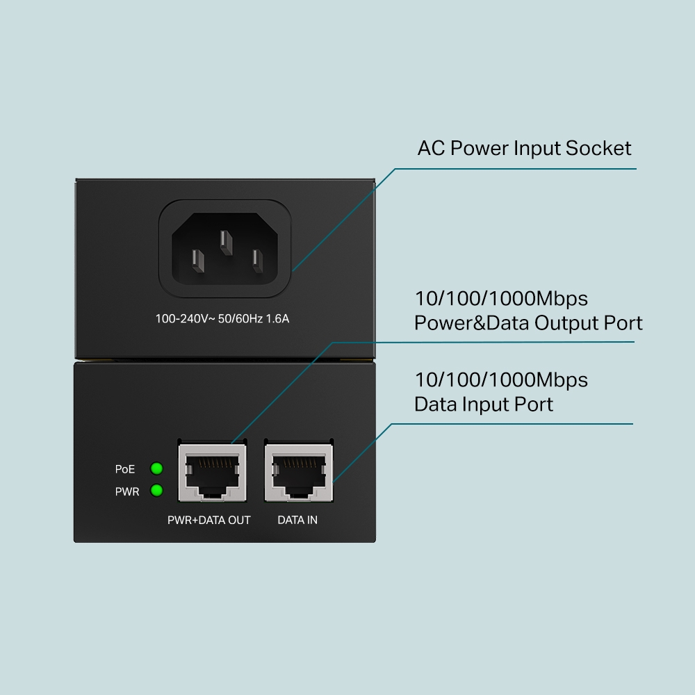 PoE-Інжектор TP-LINK POE170S 1xGE, 1xGE PoE, 60Вт (POE170S)фото4