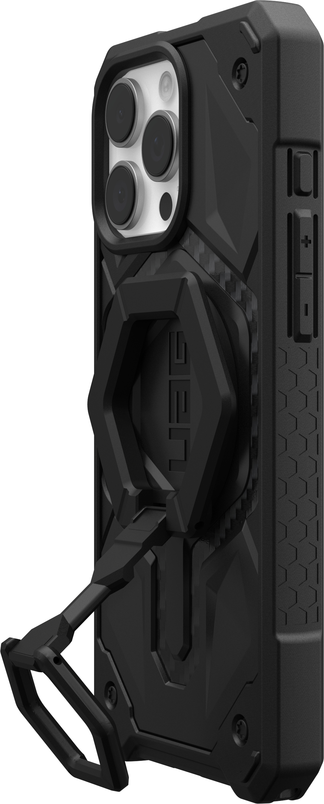 Чехол + магнитное кольцо-держатель UAG для Apple iPhone 16 Pro Max Monarch Pro Magsafe Carbon Fiber, Black (1144571BV01) фото 