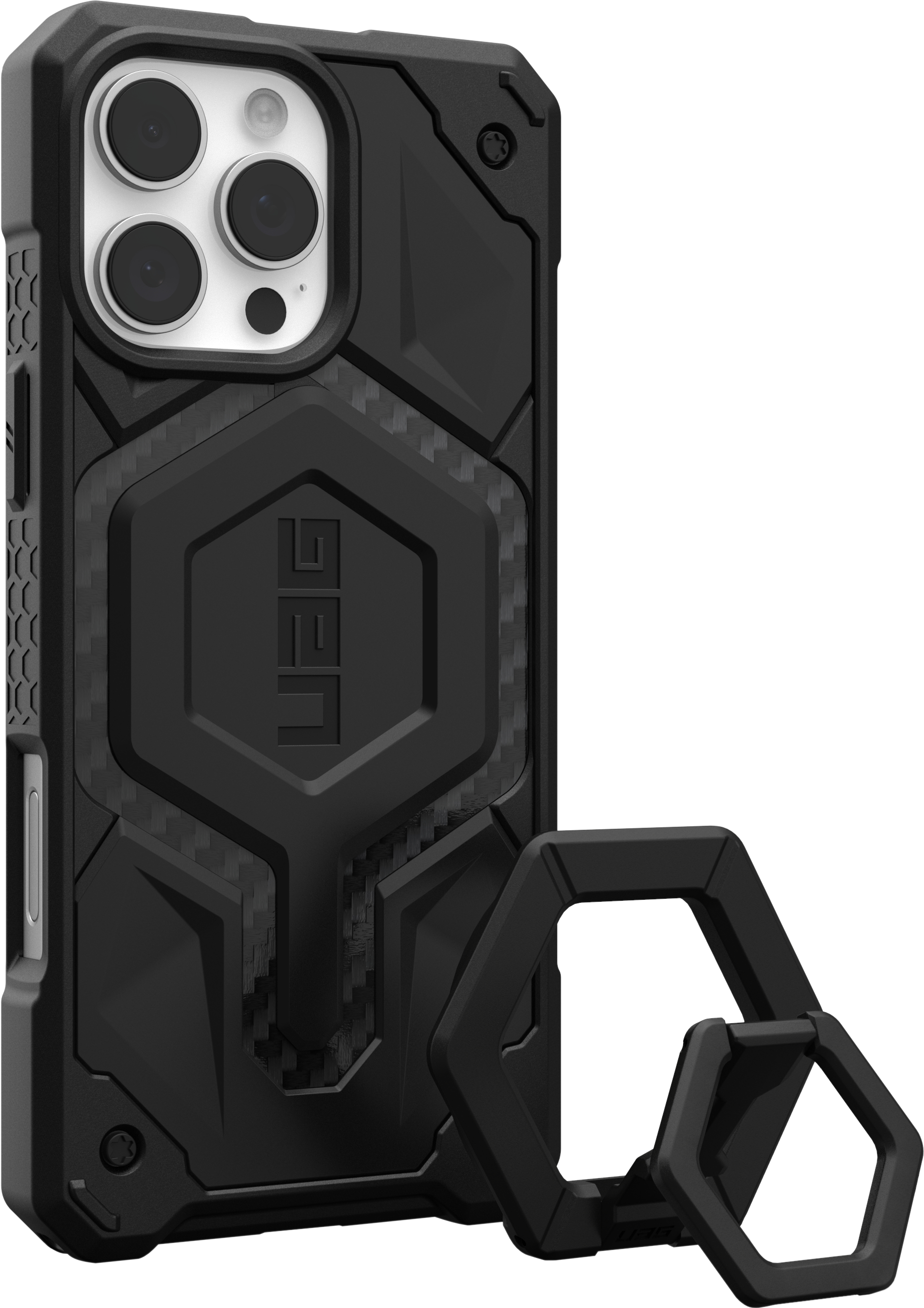 Чехол + магнитное кольцо-держатель UAG для Apple iPhone 16 Pro Max Monarch Pro Magsafe Carbon Fiber, Black (1144571BV01) фото 