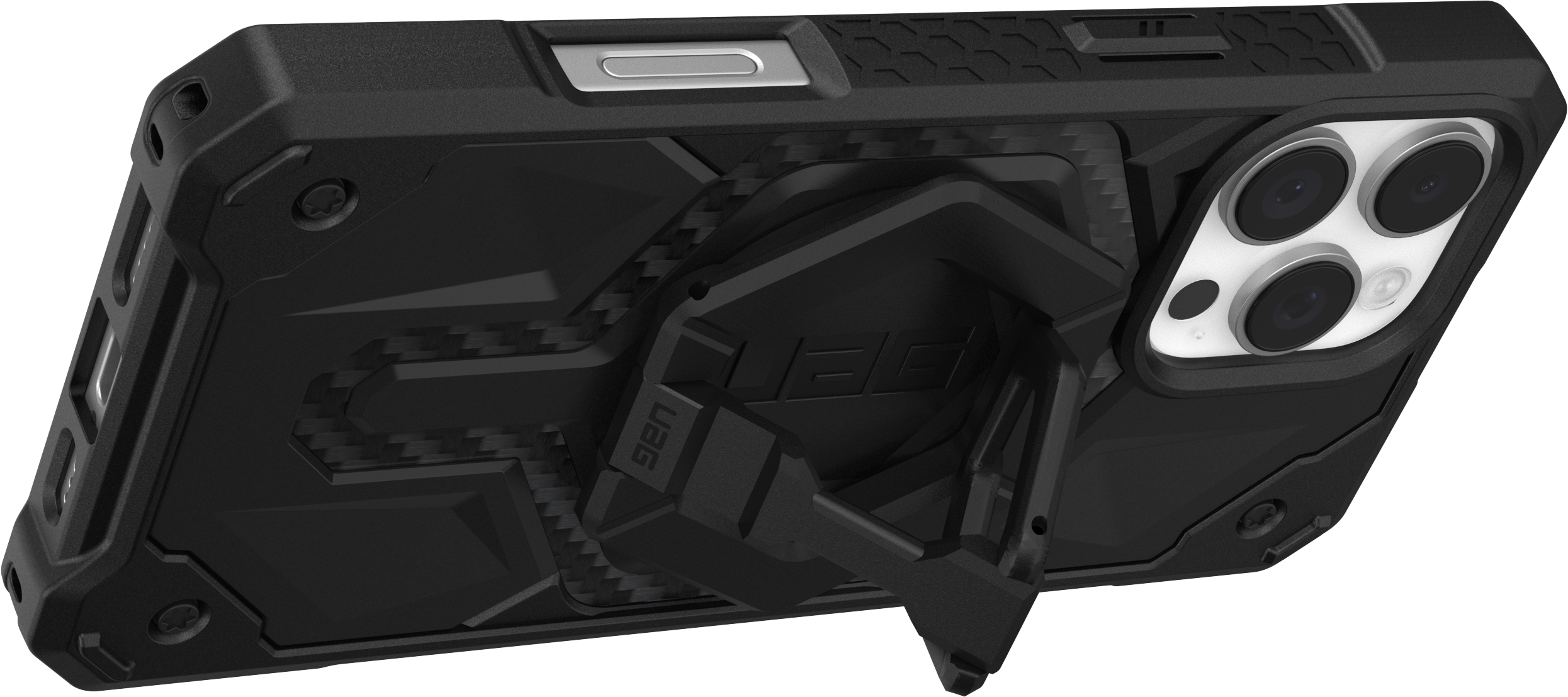 Чехол + магнитное кольцо-держатель UAG для Apple iPhone 16 Pro Max Monarch Pro Magsafe Carbon Fiber, Black (1144571BV01) фото 