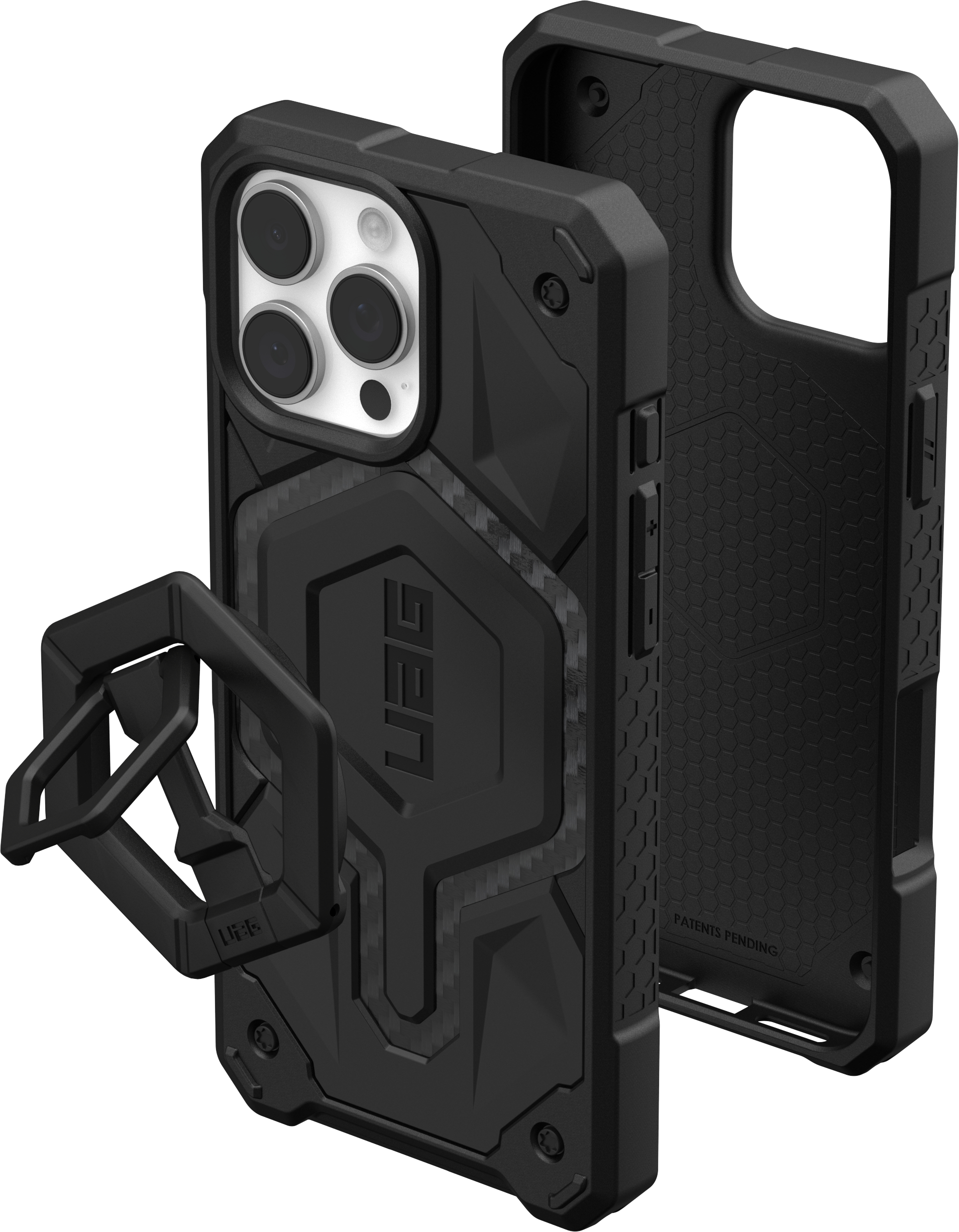 Чехол + магнитное кольцо-держатель UAG для Apple iPhone 16 Pro Max Monarch Pro Magsafe Carbon Fiber, Black (1144571BV01) фото 