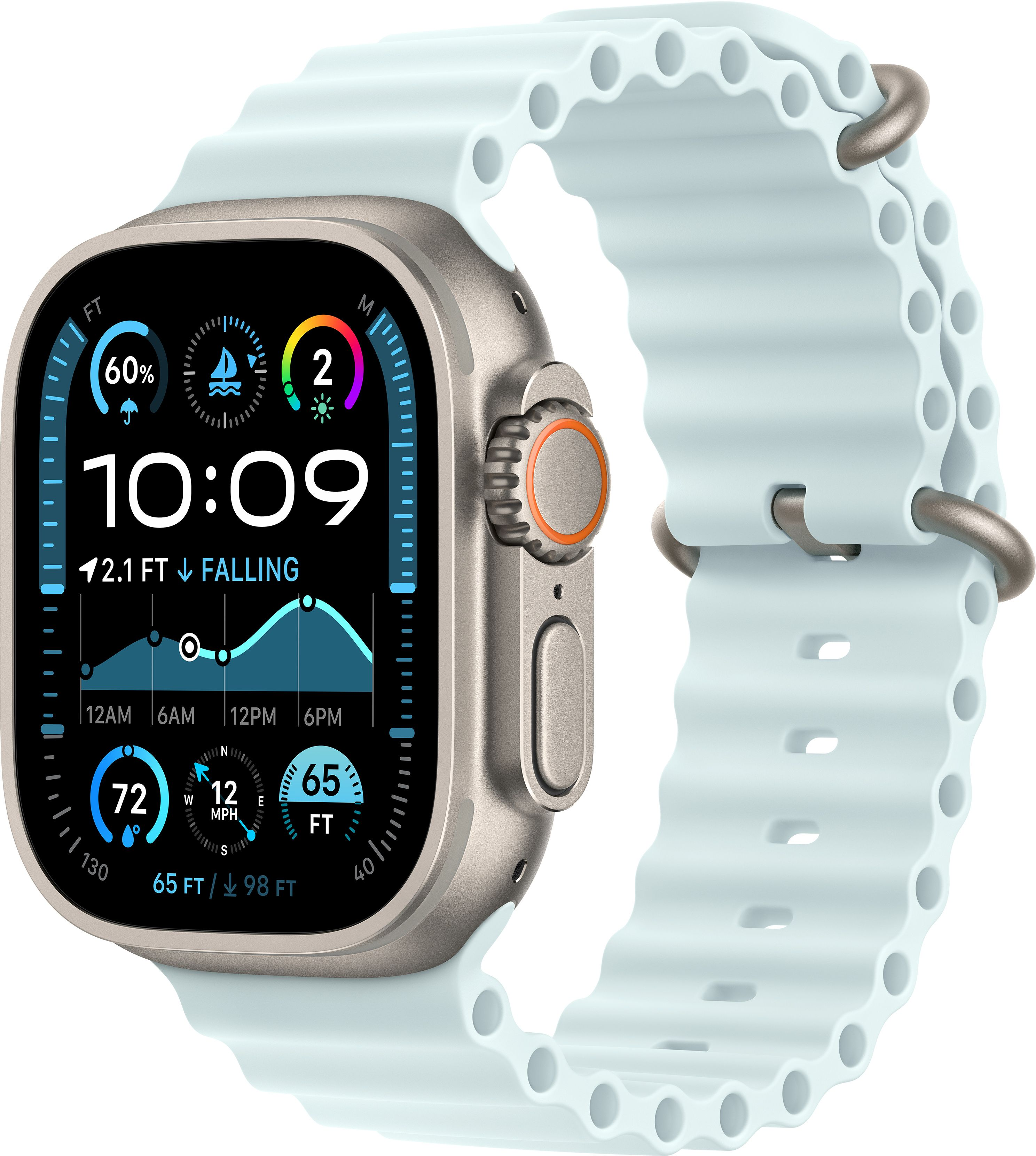 Ремінець Apple Watch 49mm Natural Titanium Finish Ice Blue Ocean Band (MXTF3ZM/A)фото2