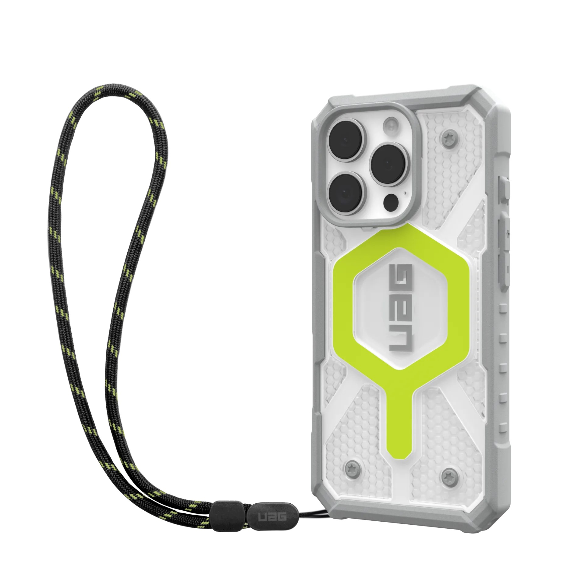 Чехол + ремешок UAG для Apple iPhone 16 Pro Pathfinder Clear Magsafe, Active Neon Lanyard (1144641BV01) фото 2