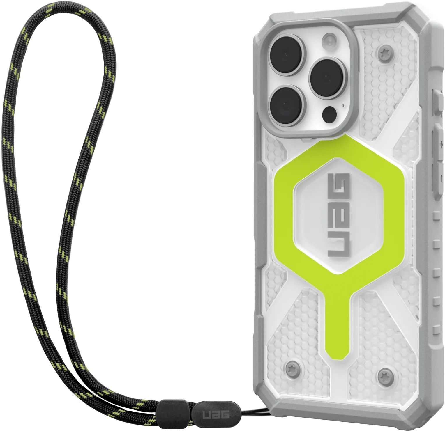 Чехол + ремешок UAG для Apple iPhone 16 Pro Pathfinder Clear Magsafe, Active Neon Lanyard (1144641BV01) фото 2