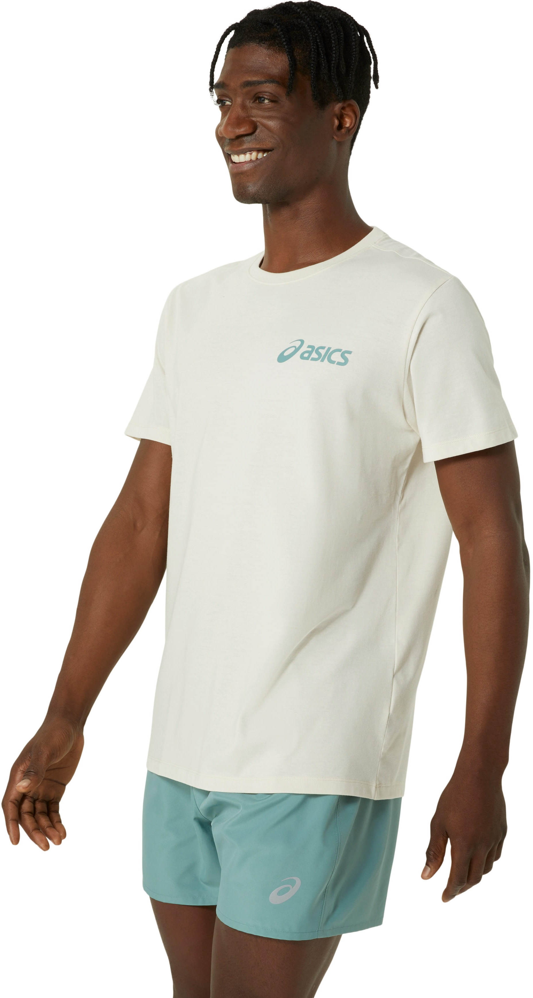 Футболка для бега Asics ( 2031E659 ) ASICS CHEST LOGO SS TEE 2024 BIRCH/CELADON L белый фото 3