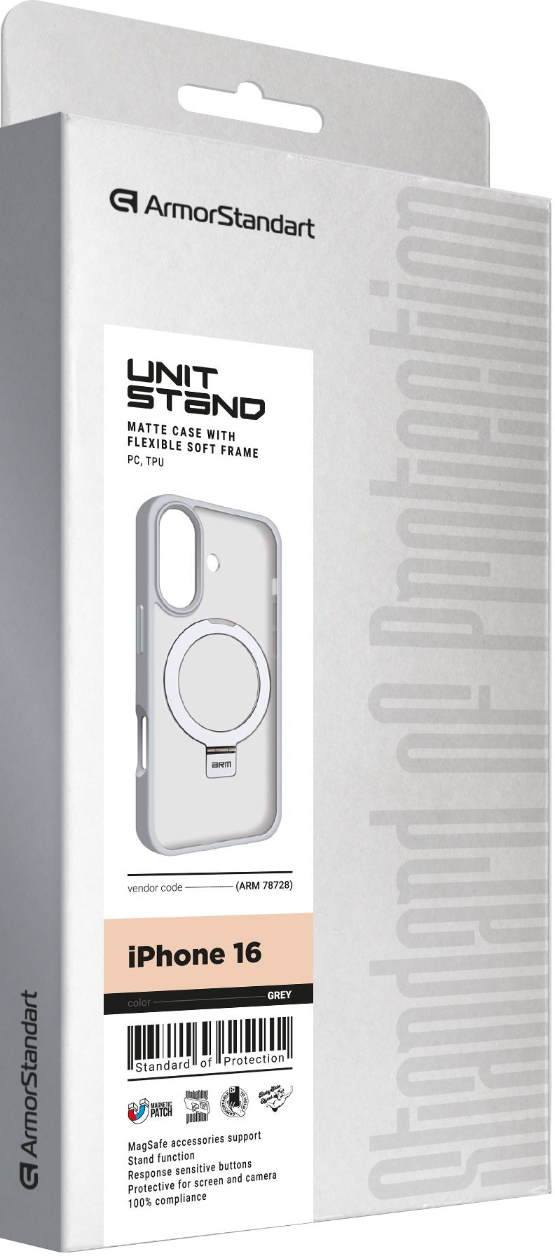 Чехол ArmorStandart Unit Stand для Apple iPhone 16 Grey (ARM78728) фото 2