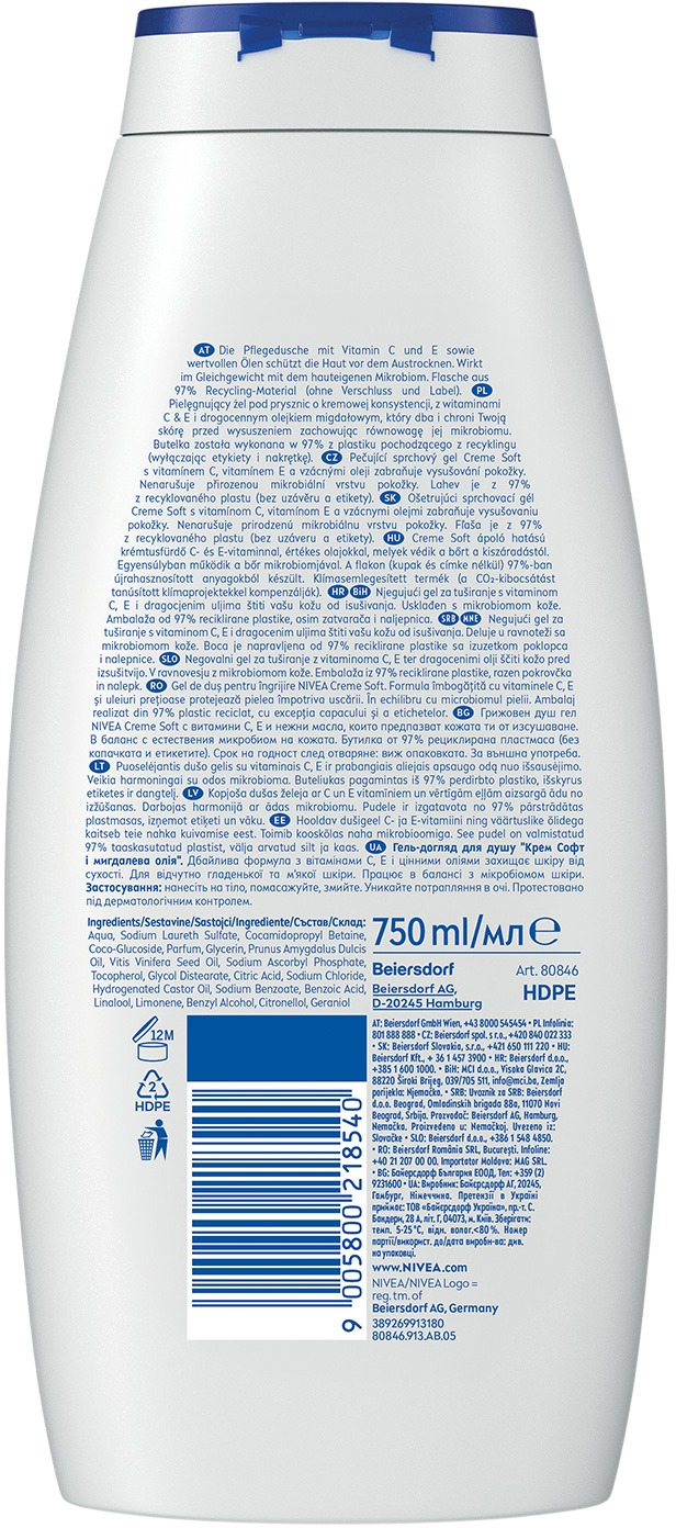 Гель-уход для душа Nivea Сreme Soft 750 мл фото 2