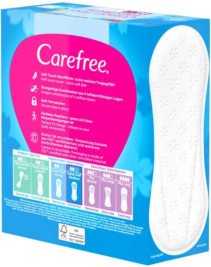 Прокладки гигиенические ежедневные Carefree Cotton Feel Flexiform без аромата 56 шт фото 3