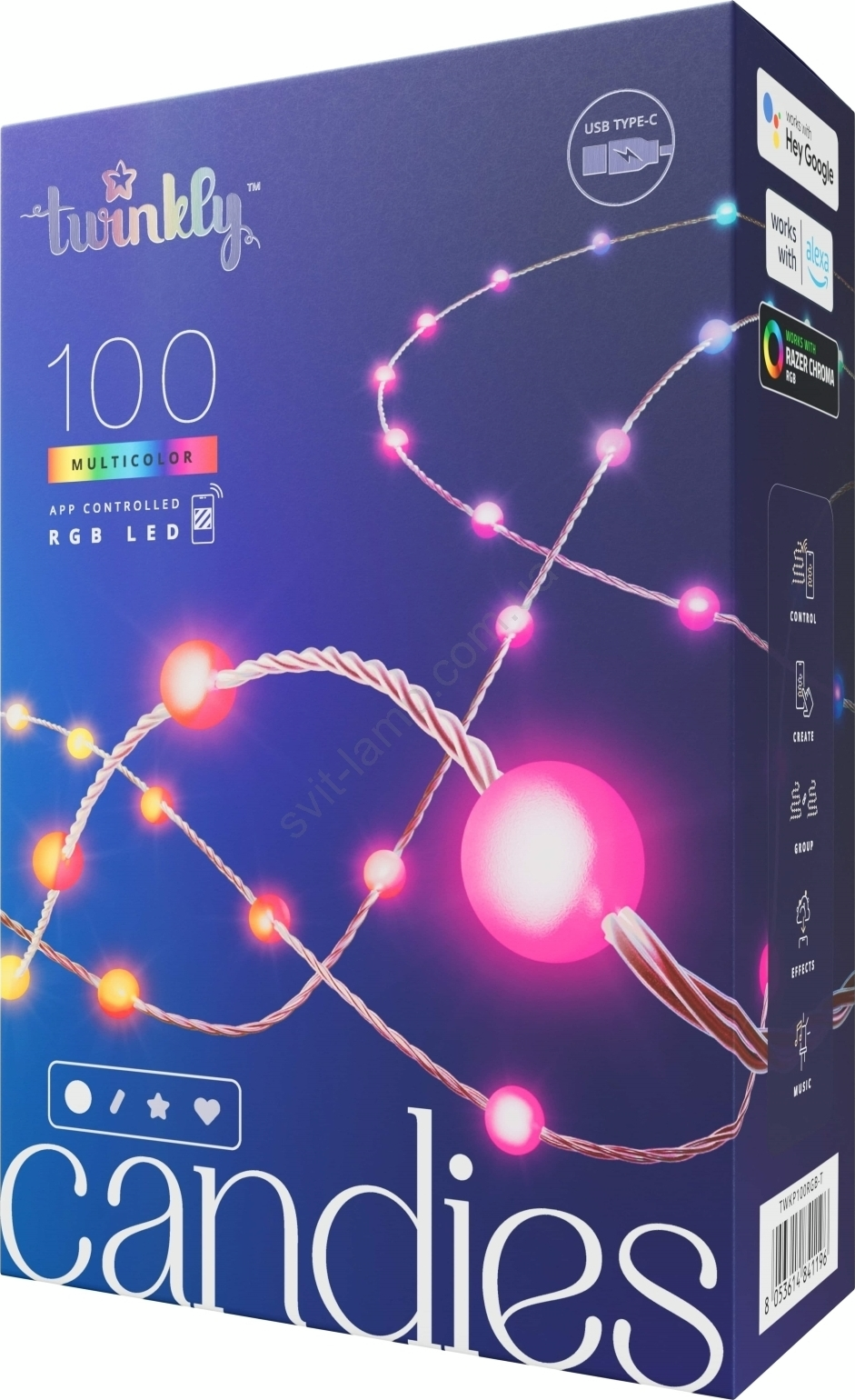 Smart LED Гірлянда Twinkly Strings USB 100 Pearl-shaped RGB LEDs, Green Wire, USB-C (TWKP100RGB-G)фото