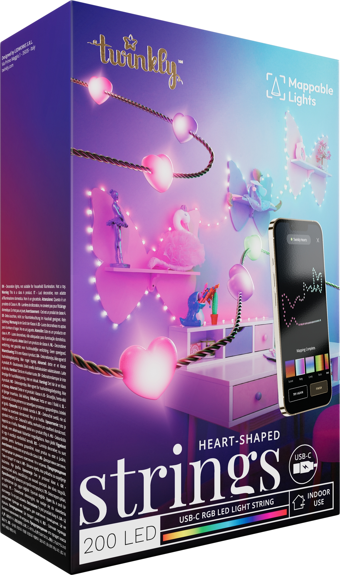 Smart LED Гирлянда Twinkly Strings USB 200 Heart-shaped RGB LEDs, Green Wire, USB-C (TWKH200RGB-G) фото 2