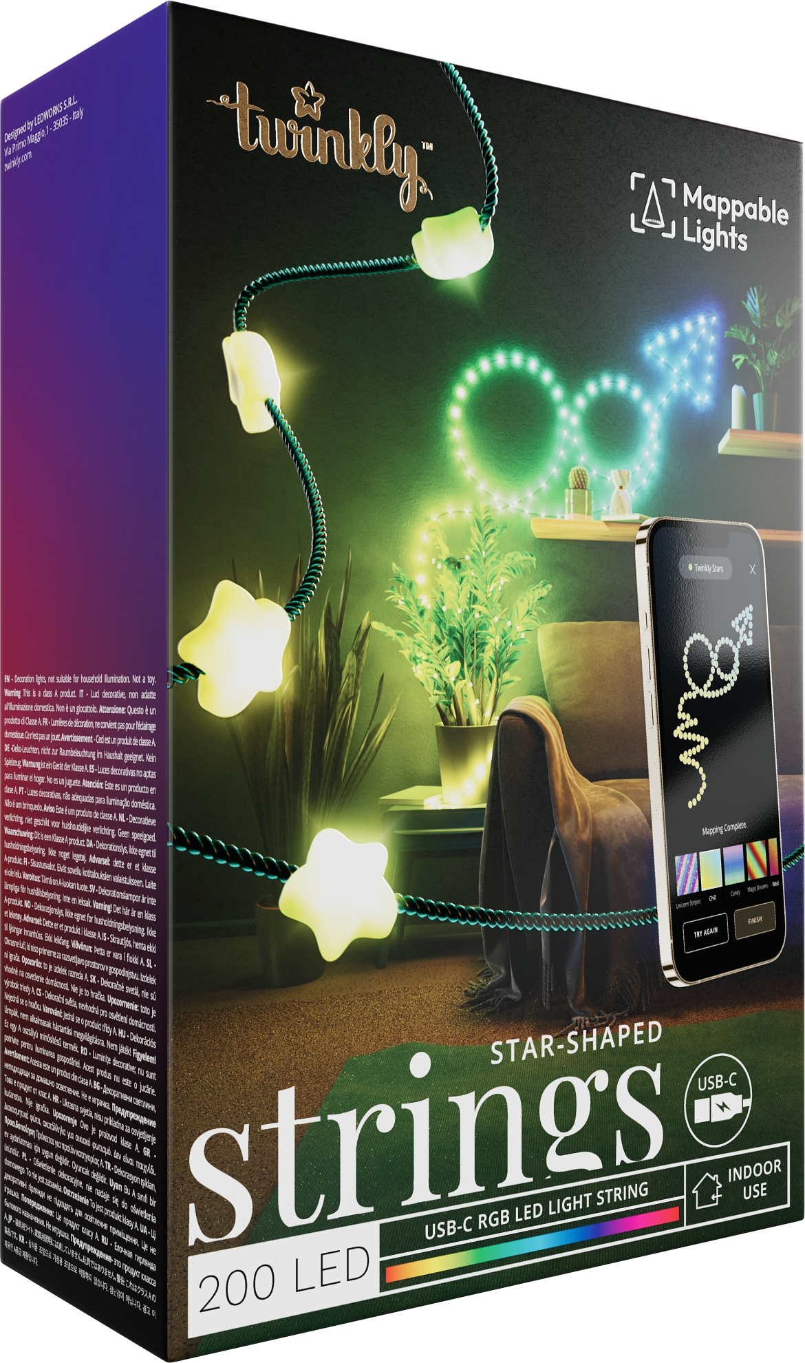 Smart LED Гирлянда Twinkly Strings USB 200 Star-shaped RGB LEDs, Green Wire, USB-C (TWKS200RGB-G) фото 2