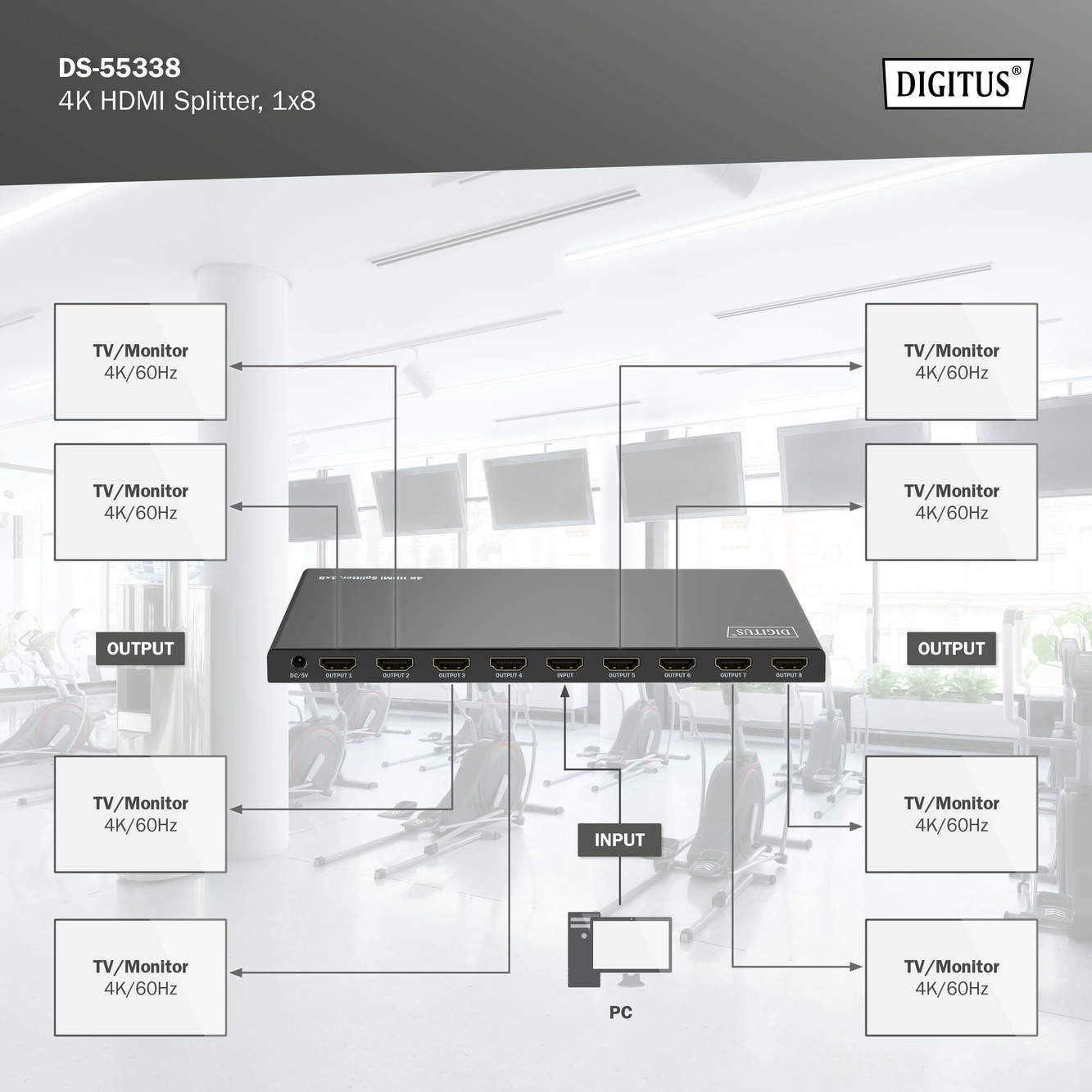 Відеоспліттер DIGITUS HDMI (INx1 – OUTx8), 4K, blackфото6