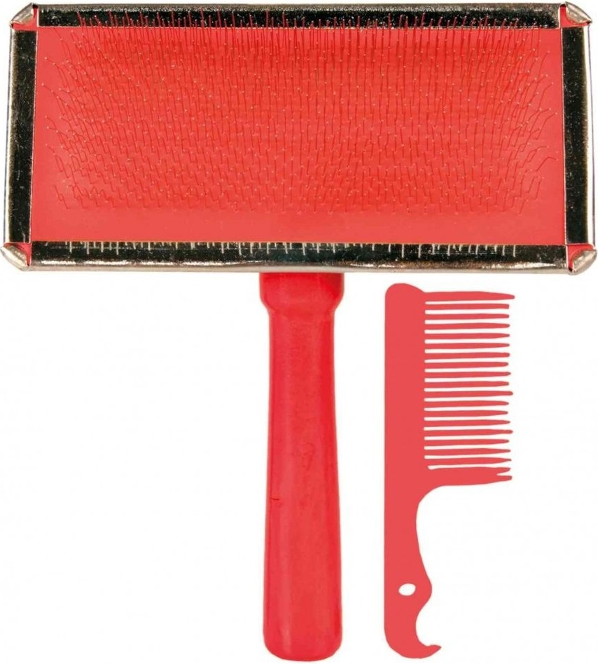 Набор щетка-пуходерка для собак Trixie с деревянной ручкой и пластиковая расческа 11*14 см фото 2