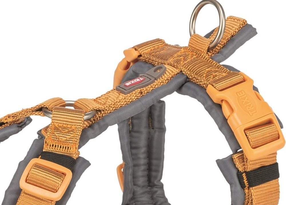 Шлея для собак Trixie Premium трекінгова S 36–44 см 15 мм помаранчево-сірафото