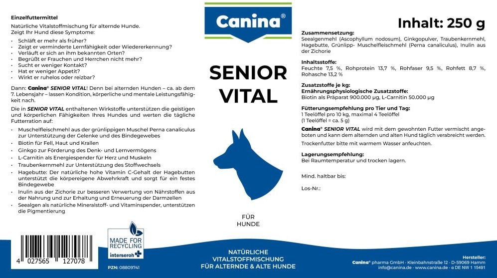 Витамины для пожилых собак Canina Senior Vital старше 7 лет 250 г фото 2