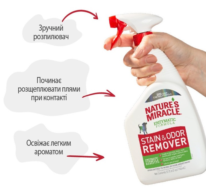 Спрей для собак Nature's Miracle Stain&amp;Odor Remover Spray для усунення запахів та плям 709 млфото