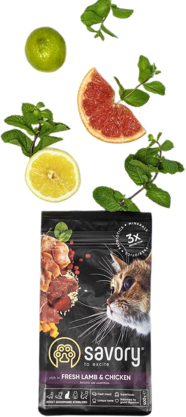 Сухий корм для стерилізованих котів Savory зі свіжим м'ясом ягняти и курки 400 гфото