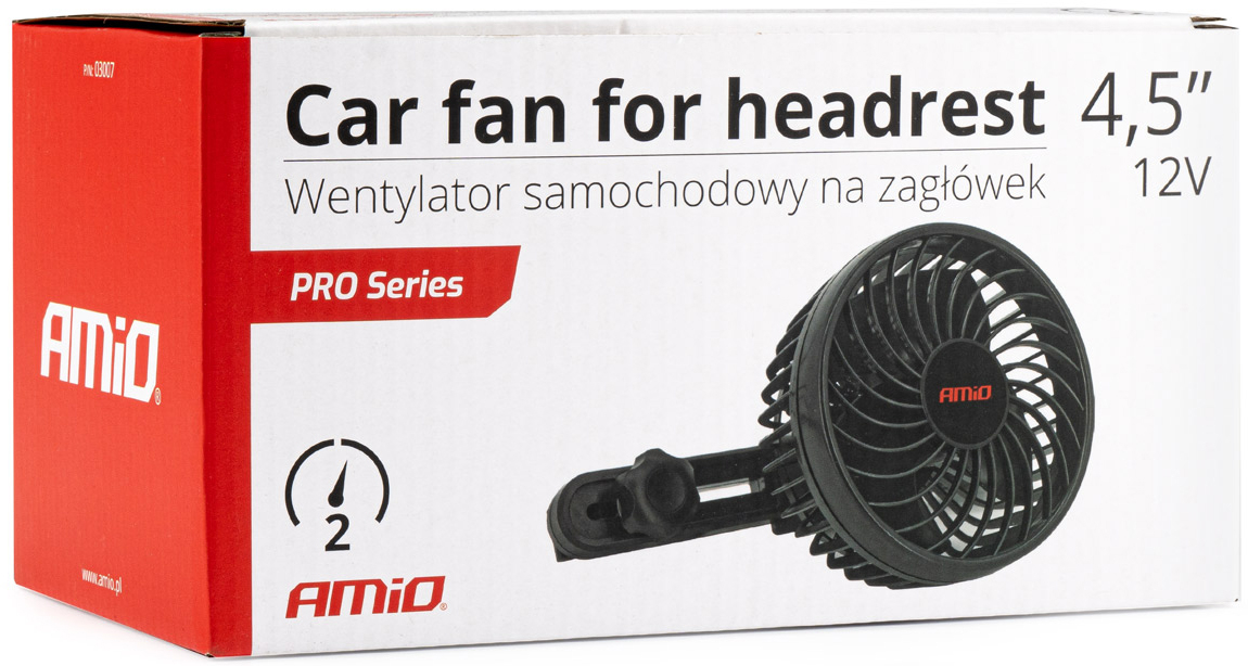 Вентилятор автомобильный Amio на подголовник с зарядным USB 2*4" 12V 03007 (5903293030097) фото 5